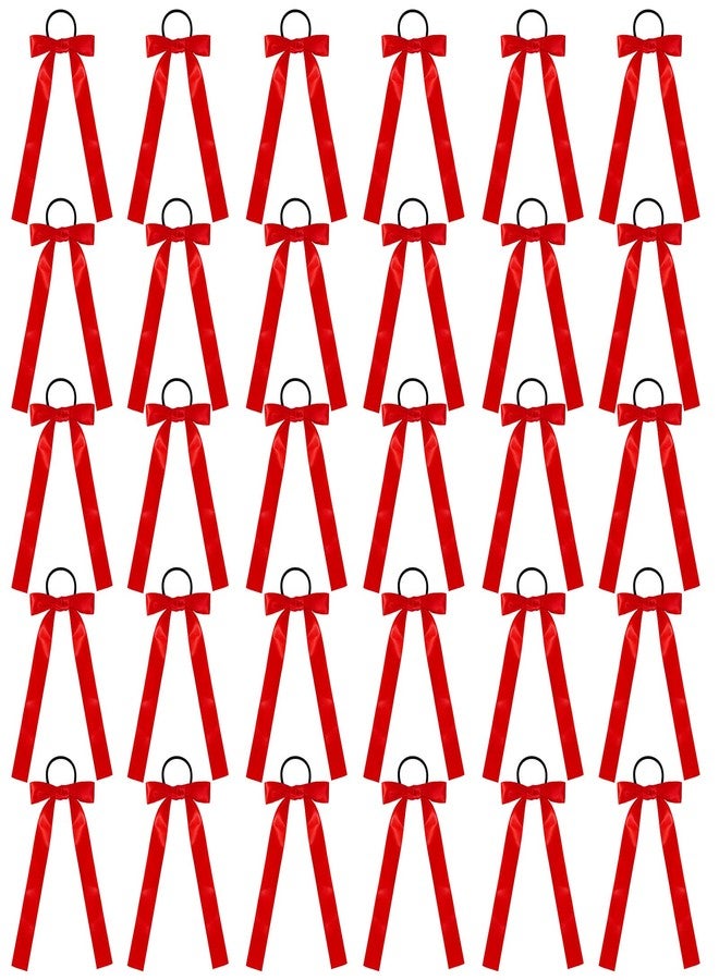 Fengek 30 Pcs Red Cheer Bows Bulk, Long Red Hair Bows for Girls and Women - Hair Ties for Cheerleading, Daily Wear & School Outfits - Image 1